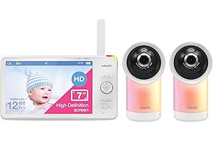 VTech 2 Camera 1080p Smart WiFi Remote Access 360 Degree Pan & Tilt Video Baby Monitor with 7” High Definition 720p Display, 