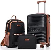 Cobens Carry on Luggage 22x14x9 Airline Approved, Suitcases with Wheels Hardshell, Lightweight Hardside Luggage Set with TSA Lock, 20Inch Black Carry on Suitcase