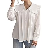 GORGLITTER Women's Peter Pan Collar Shirt Blouse Long Sleeve Ruffle Large Doll Collar Button Shirt Tops Trendy 2025