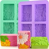 HUAKENER 2 Pack Silicone Soap Molds, Rectangle Soap Making Mold | 3D Rectangular Flower Pattern Silicone Molds for Handmade Soap, Bath Bombs, Candle, Chocolate