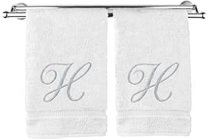 BC BARE COTTON Monogrammed Hand Towel, Personalized Gift, 16 x 30 Inches - Set of 2 - Silver Embroidered Towel - Extra Absorbent 100% Turkish Cotton- Soft Terry Finish - For Bathroom, Kitchen and Spa- Script H White