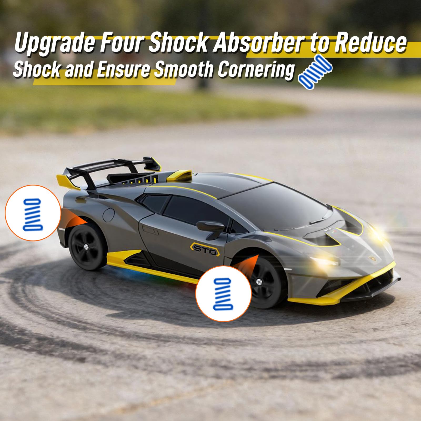 YONCHER RC Ferngesteuertes Auto Drift, Lamborghini Offiziell Lizenziert, 1:24 20KM/H 4WD RC Drift Car, RC Auto mit Leuchten, für ab 4,5,6,7,8 + Jahre Kinder und Erwachsene, Grau 3
