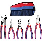WORKPRO Pliers Set, Premium Cr-V Construction, Includes 6 Inch Slip Joint, Long Nose, Diagonal Cutting, 8 Inch Groove Joint, 7 Inch Linesman and Storage Pouch, for Basic Repair