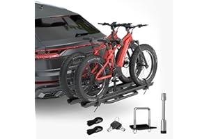HOPE YOU READY 2 EBike Rack with Ramp, 2'' Hitch Mounted Lockable Bike Racks, 200lbs Capacity Foldable Platform, Up to 5'' Fat Tire Carrier for Standard and Electric Bicycles for Car SUV Truck RV