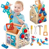 GAIETYDIY Montessori Toddler Tool Set - Wooden Kids Tools with Box/Bench | Educational Pretend Play Preschool Toys Gifts for 2 3 4 5 Year Old Boy Girl Kids, STEM Fine Motor Skills 33 Pcs Tool Set