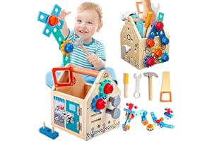 GAIETYDIY Montessori Toddler Tool Set - 33 PCS Wooden Kids Tools with Box / Bench, Montessori Educational Pretend Play Preschool Toys Gifts for 2 3 4 5 Year Old Boy Girl Kids, STEM Fine Motor Skills Tool Set