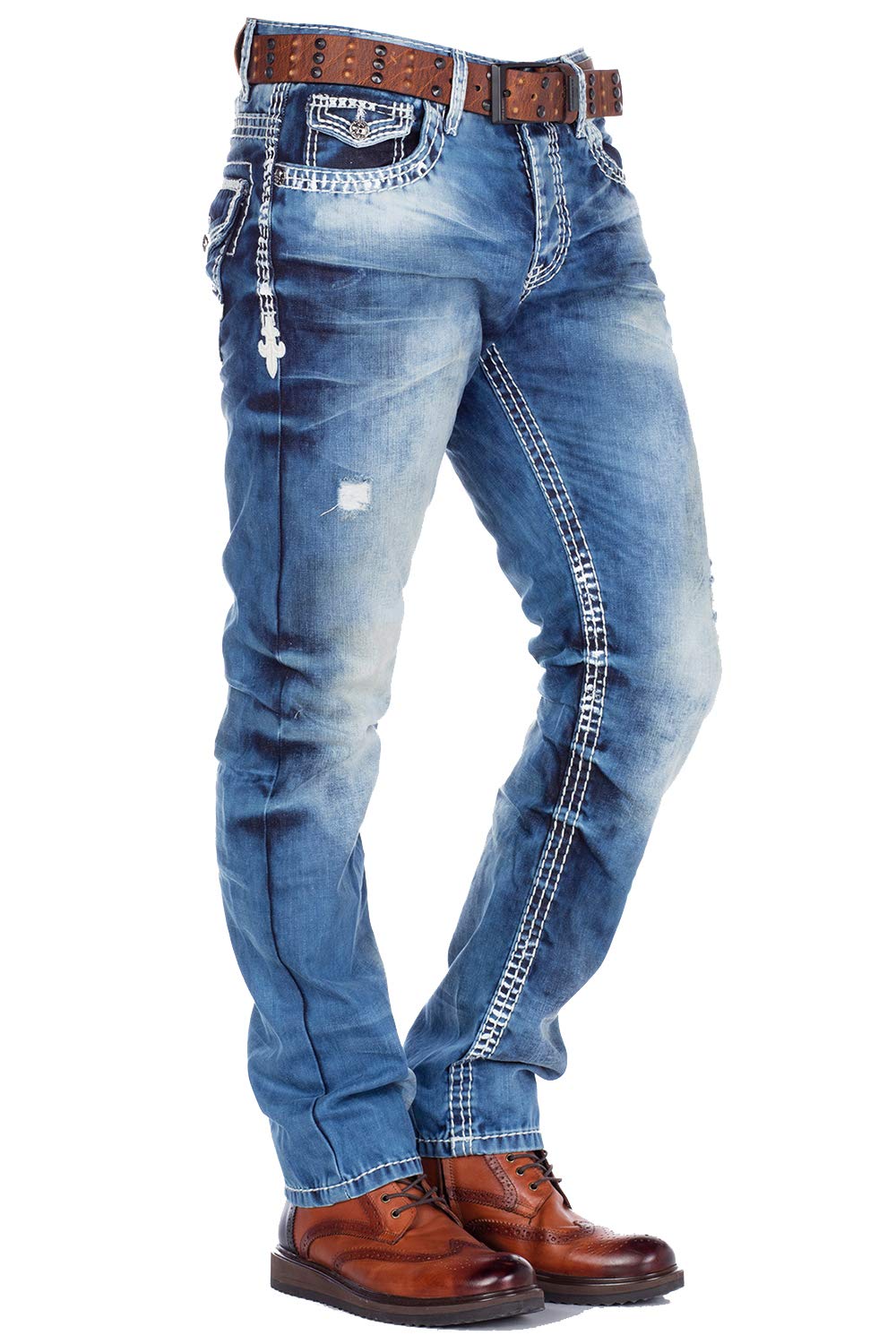 Cipo & Baxx Herren CD149 Herren Bequeme Jeans im coolen Used-Look Straight Fit