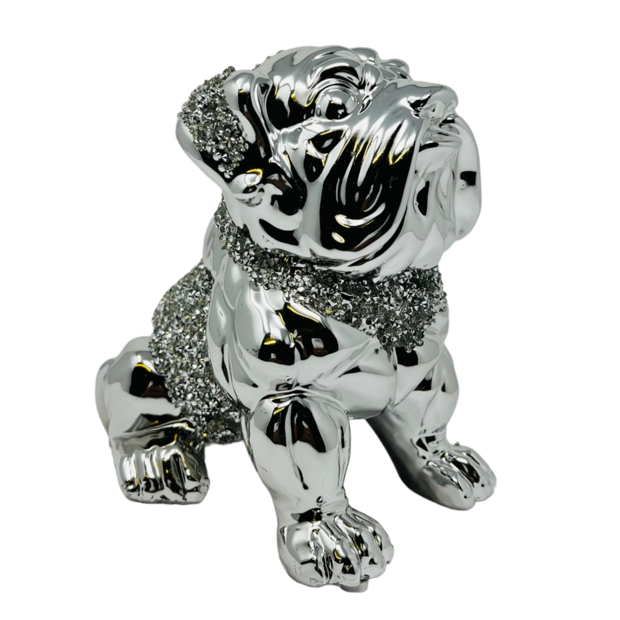 LondonMart Crushed Diamond Silver Bull Dog Ceramic Sparkly Crowned Puppy Shelf Sitter Home, Office Decorative Sculptures Figurines Ornament (Design_3), Standard, LM-HU665