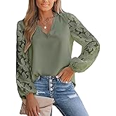 CUPSHE Women Lace Elegant Blouse Long Sleeve Eyelet V Neck Dressy Party Floral Tops Scalloped V Neck