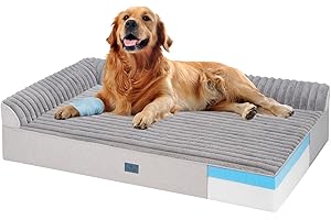 Veehoo L Shaped Bolster Orthopedic Dog Bed for Large Dogs, 7'' UItra-Thick Memory Foam Dog Bed with Waterproof Liner, XL Dog 