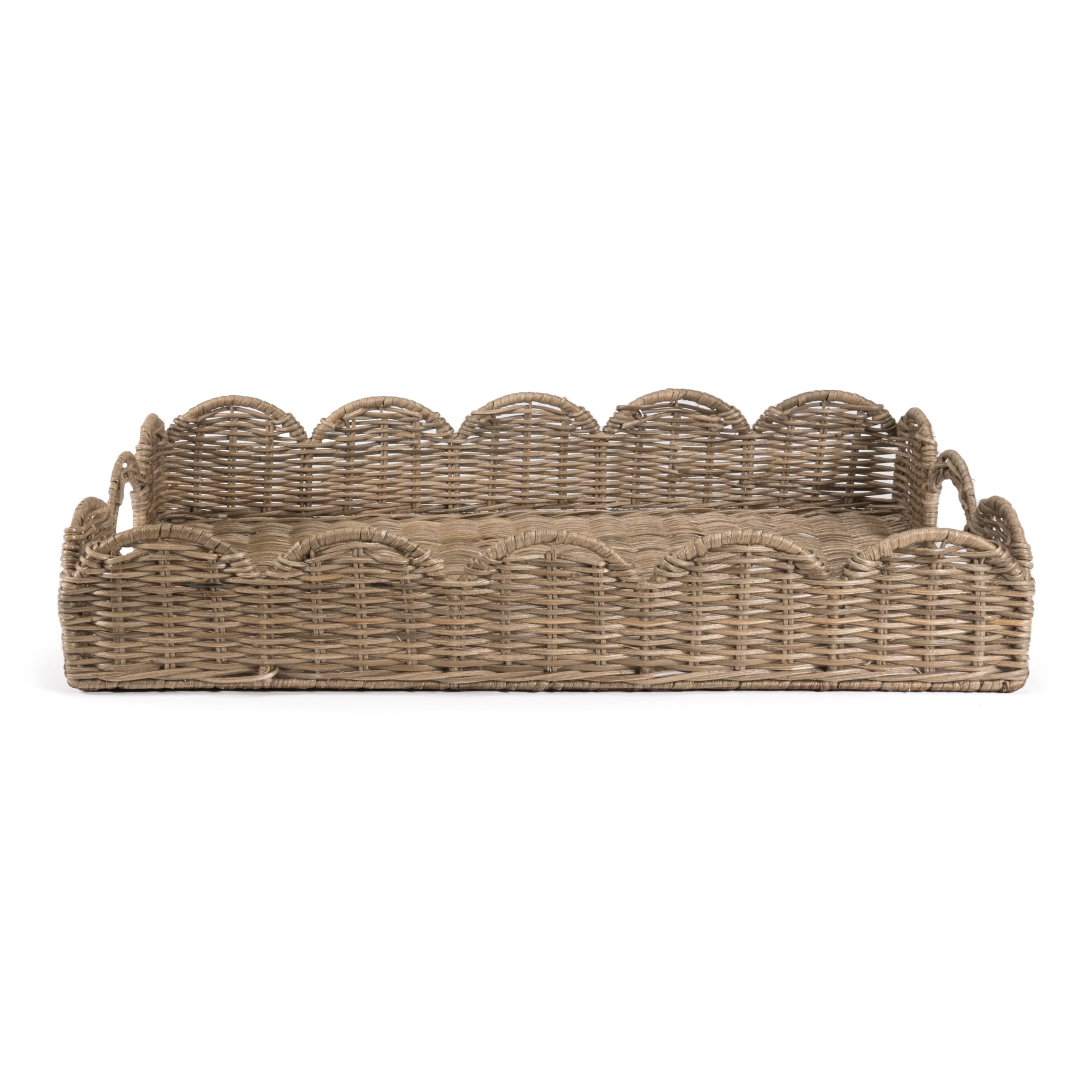 happimess TRY1000A Scalloped 21.5″ Southwestern Cottage Hand-Woven Rattan Tray with Handles for Storage,Decoration, Display, Coffee Table or Serving Food, Natural