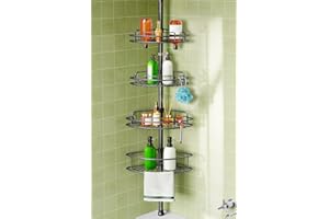 HAMITOR Corner Caddy Tension Pole: 4-Tier Rust-Resistant Adjustable Bathroom Organizer Shelves - 47-121 Inch No-Drill Quick I