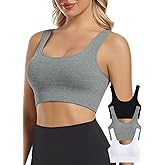 Chilylori Seamless Sports Bras for Women Pack of 3 Ribbed Sports Bra Workout Tops Cropped Tank Top Comfort Padded Yoga