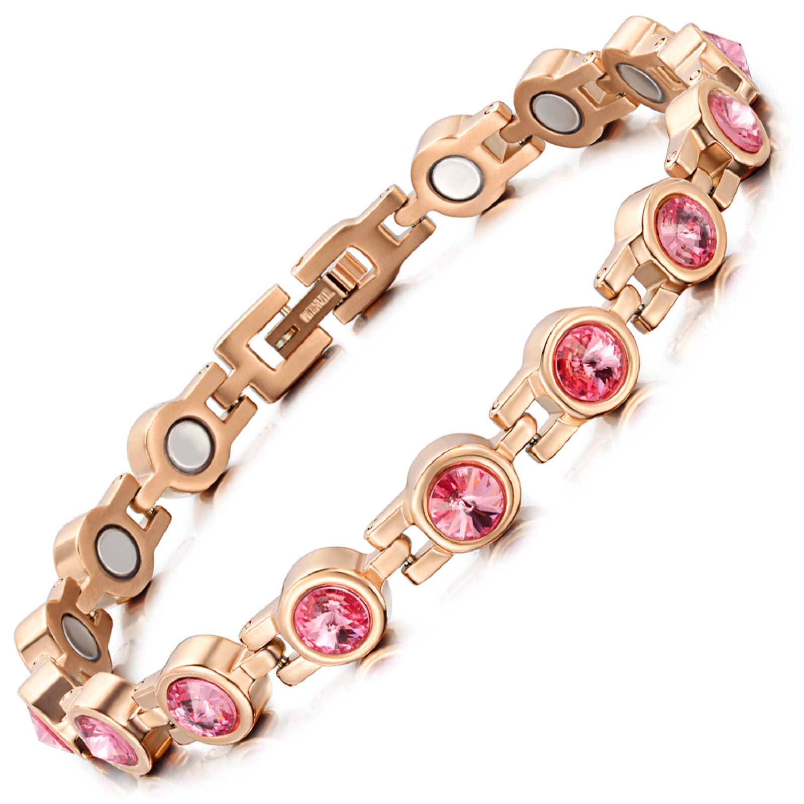 RainSo Titanium Magnetic Bracelet for Women - Rose Gold Plated Crystal Jewellery | Adjustable Sparkling Design & Luxury Gift Box Presentation