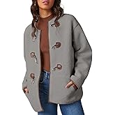 Dokotoo Womens Long Sleeve Jackets Fashion Faux Shearling Oversized Color Block Button Sherpa Jacket Coats