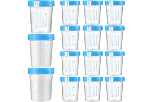 GEISERAILIE 15 Pcs Urine Specimen Cups with Lids and Evident Seal Urine Sample Cups Collection Cup Disposable for Collection and Testing (Blue Lids)