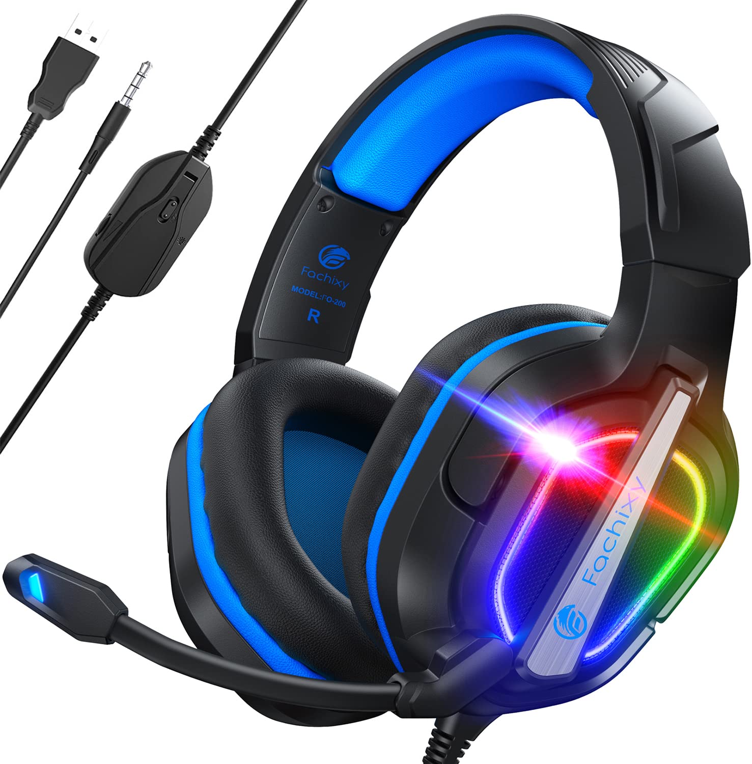 FC200 Gaming Headset for PS4, PS5, Xbox, Switch, PC, Computer Headset with Microphone, 3.5mm Gaming Headphones with RGB Light