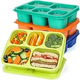 Caperci 4 Pack Bento Snack Box Containers for Adults & Kids - Reusable Adult Lunchable Containers with 5 Compartments for School, Work, and Travel, Wheat Straw, BPA-Free (Jewel Brights)