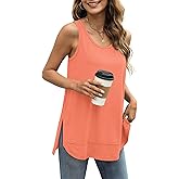 WIHOLL Loose Fit Tank Tops for Women Scoop Neck Summer Side Split Sleeveless Shirts 2026 Fashion