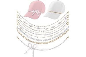 Geyoga 9 Pcs Trucker Hat Chains Trucker Hat Charms Women Man Bill Decoration Detachable DIY Metal Chain for Mesh Baseball Cap(White,Pearl Style)