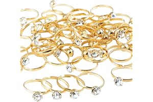 Naler 52 Packs Golden Diamond Engagement Rings, Plastic Rings for Bridal Shower, Engagement Party Decorations and Wedding Cupcake Toppers