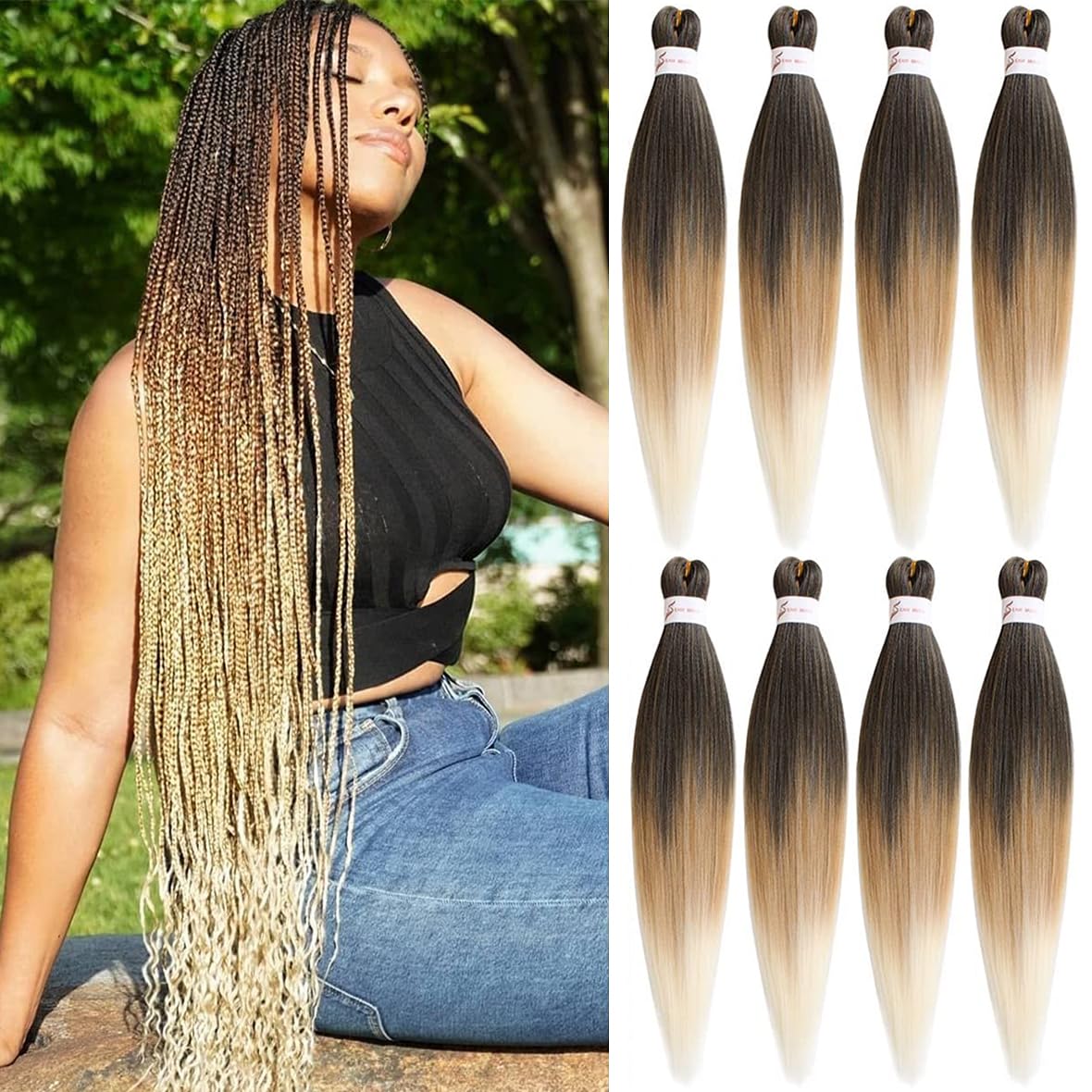 Kachanaa 26 Inch Pre Stretched Braiding Hair 8 Packs EZ Braids Yaki Hot Water Setting Kanekalon Hair for Braiding Yaki Texture Pre Stretched Braiding Hair Extensions 1B27613#