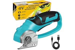 PRATUOR Cordless Electric Scissors, 4V Box Cutter & Cardboard Cutter with Upgrade Blade, LED Light, Safety Lock - Rechargeable Rotary Cutter for Fabric, Leather, Plastic, Sewing, Industrial (Aqua Blue)