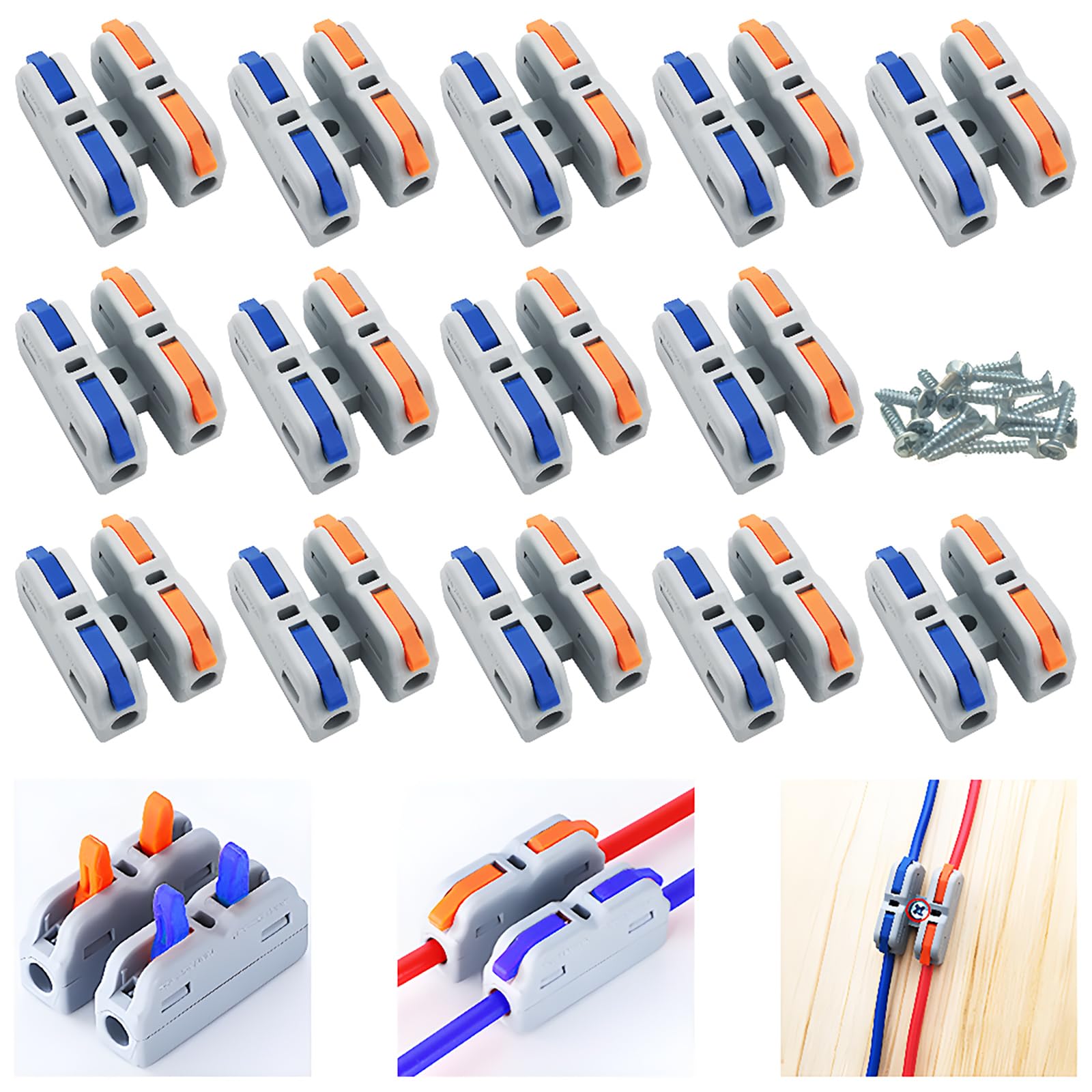 CESFONJER Lever Nut Wire Connectors, 14 Pcs SCH-2 Electrical Connectors, New Mini Wire Connectors, Quick Connection Terminal Cable Connector, With Mounting Screws (Multicolor)