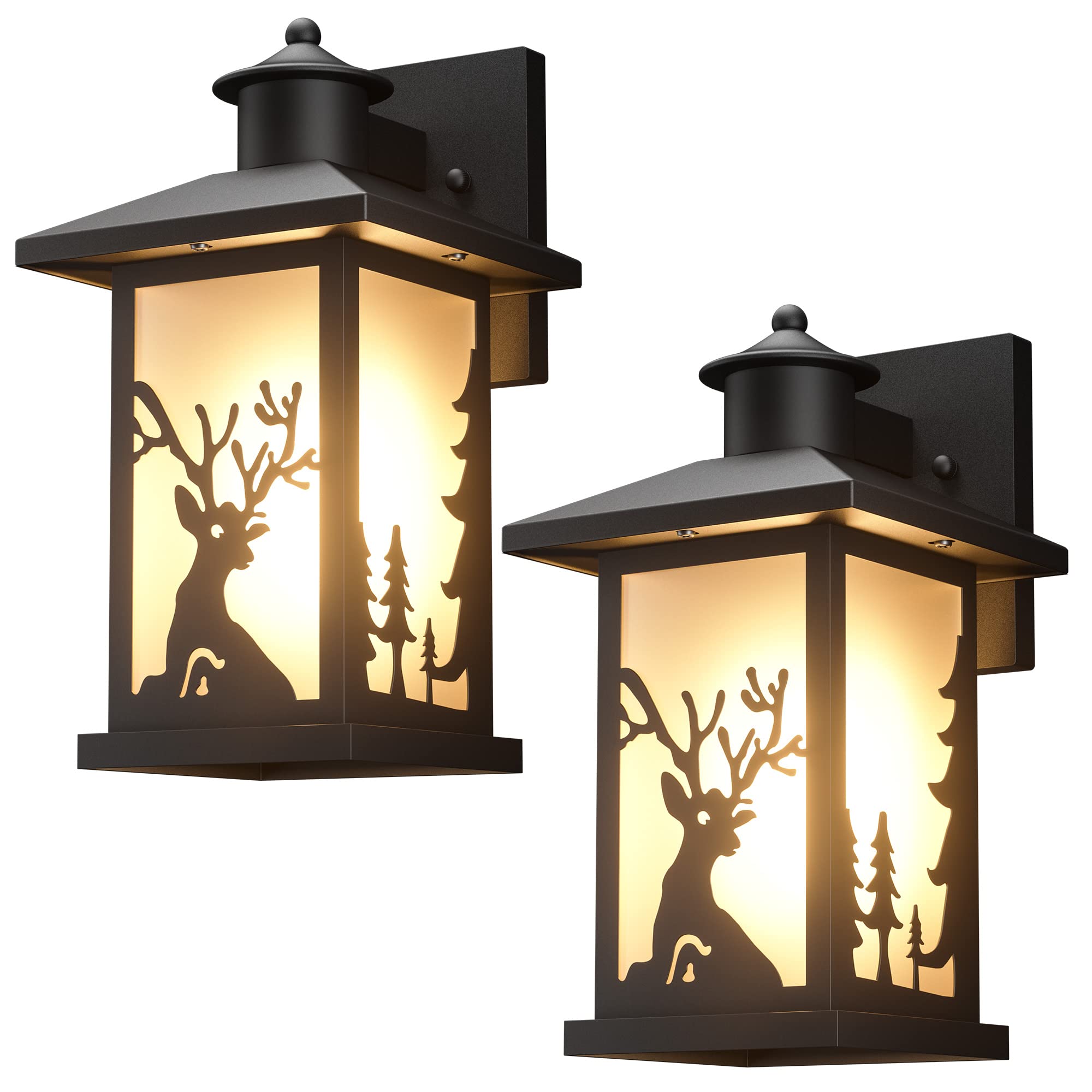 Photo 1 of JAYNLT 2 Pack Outdoor Wall Sconce, Waterproof Exterior Wall Lights Fixtures, Porch Lights Anti-Rust with Toughened Frosted Glass, Deer Pattern and E26 Socket for House, Garage, Patio,Front Door