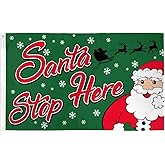 AZ FLAG - Santa Stop Here Green Flag - 3x5 Ft - 100D Polyester Merry Christmas Banner with Two Metal Grommets - Fade Resistant - Vivid Colors - 3' x 5' Feet - 150x90 Cm