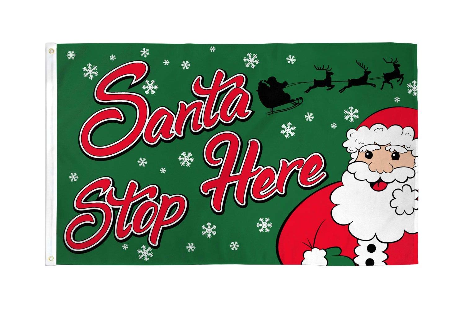 AZ FLAG - Santa Stop Here Green Flag - 3x5 Ft - 100D Polyester Merry Christmas Banner with Two Metal Grommets - Fade Resistant - Vivid Colors - 3' x 5' Feet - 150x90 Cm