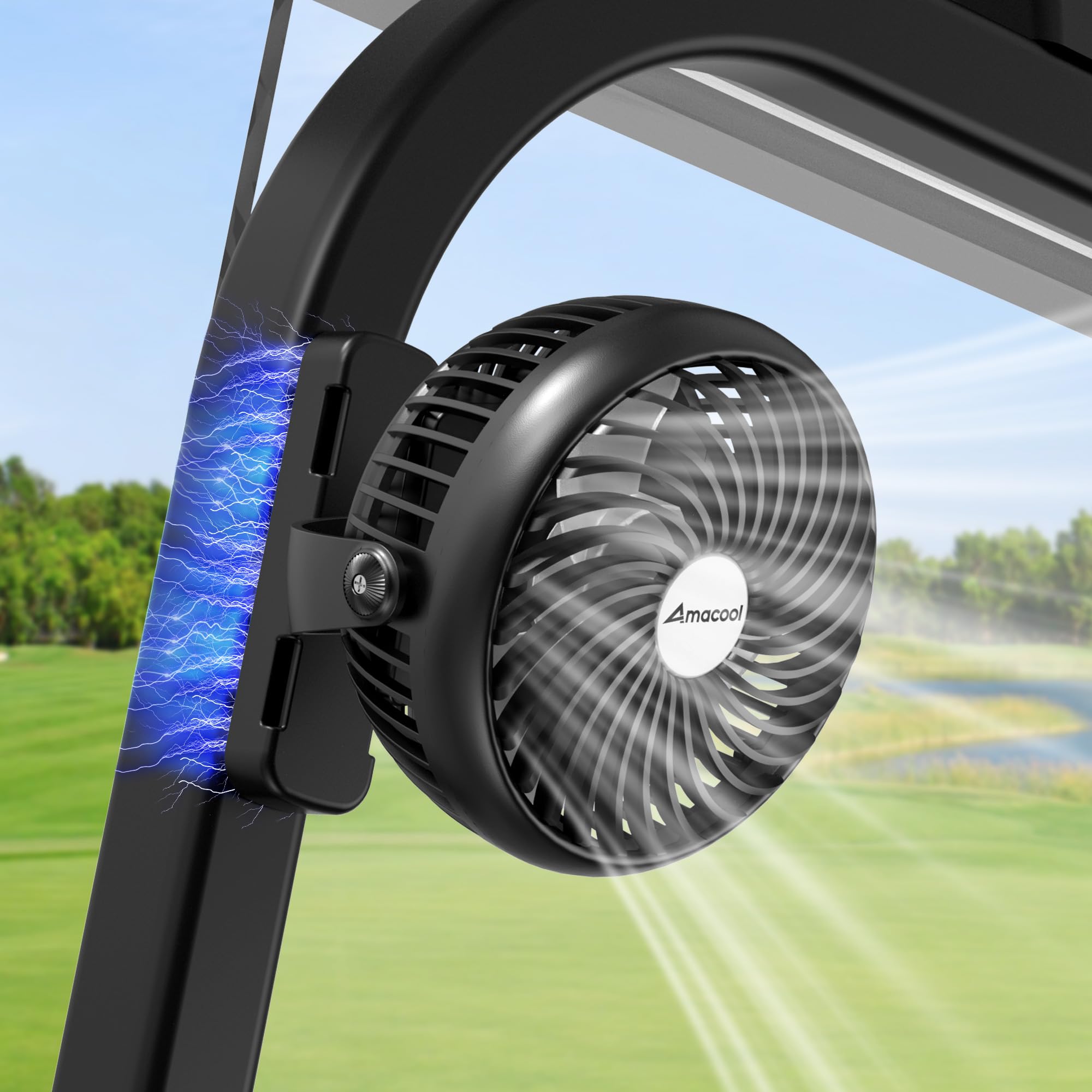 Photo 1 of AMACOOL Magnetic Golf Cart Fan Compatible with EZGO Club Car Yamaha, 5000mAh Rechargeable Portable Fan with 3 Powerful Wind Speeds, 40HRS Running, Golf Cart Essential Accessories