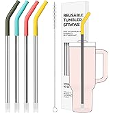 Soledea 40oz Metal Straws for Stanley 40oz Cup & 64oz Jugs, 4 PCS Extra-Long Stainless Steel Straws with Removable Silicone Tips, Fits Large Tumblers & Oversized Mugs
