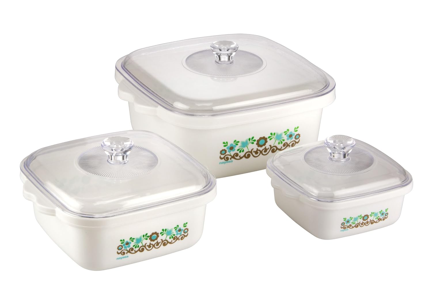 Buy Nayasa Microwave Safe Serving Casserole Set 3 pc Green (700, 1650