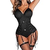 Avidlove Lingerie for Women Sexy Corset Garter Lingerie Set One Piece Teddy Bodysuit Boudoir Outfit