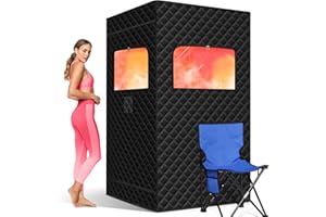 Imdot Portable Sauna Box for Home, Spa Sauna with Folding Chair, 15 Levels of Steam Sauna with Remote Control, Indoor Sauna for Body Relaxation, 35" x 35" x 63", Black