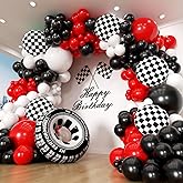 PTGOLUO Race Car Balloon Arch Garland Kit, 154pcs Different Size Tire Flags Checkered Black Red White Balloons Arch Kit for Racing Car Two Fast Theme Boy Birthday Anniversary Party Decorations