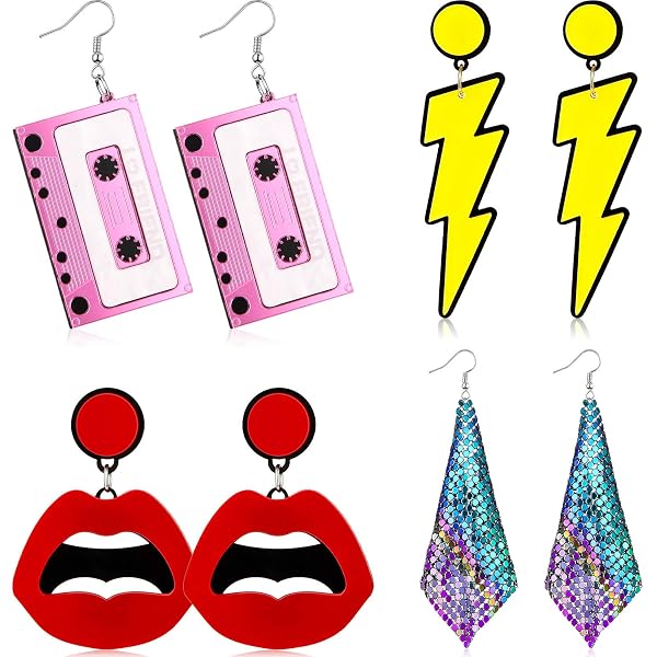 70s 80s Retro Neon Resin Earrings - 12 Color Acrylic Oval Pendant Drops For Women, Halloween Costume Party Accessories - View #2