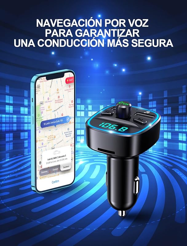Transmisor FM Bluetooth Coche con Puertos USB Duales (5V/2.4A & 1A) — foto 6 de 7