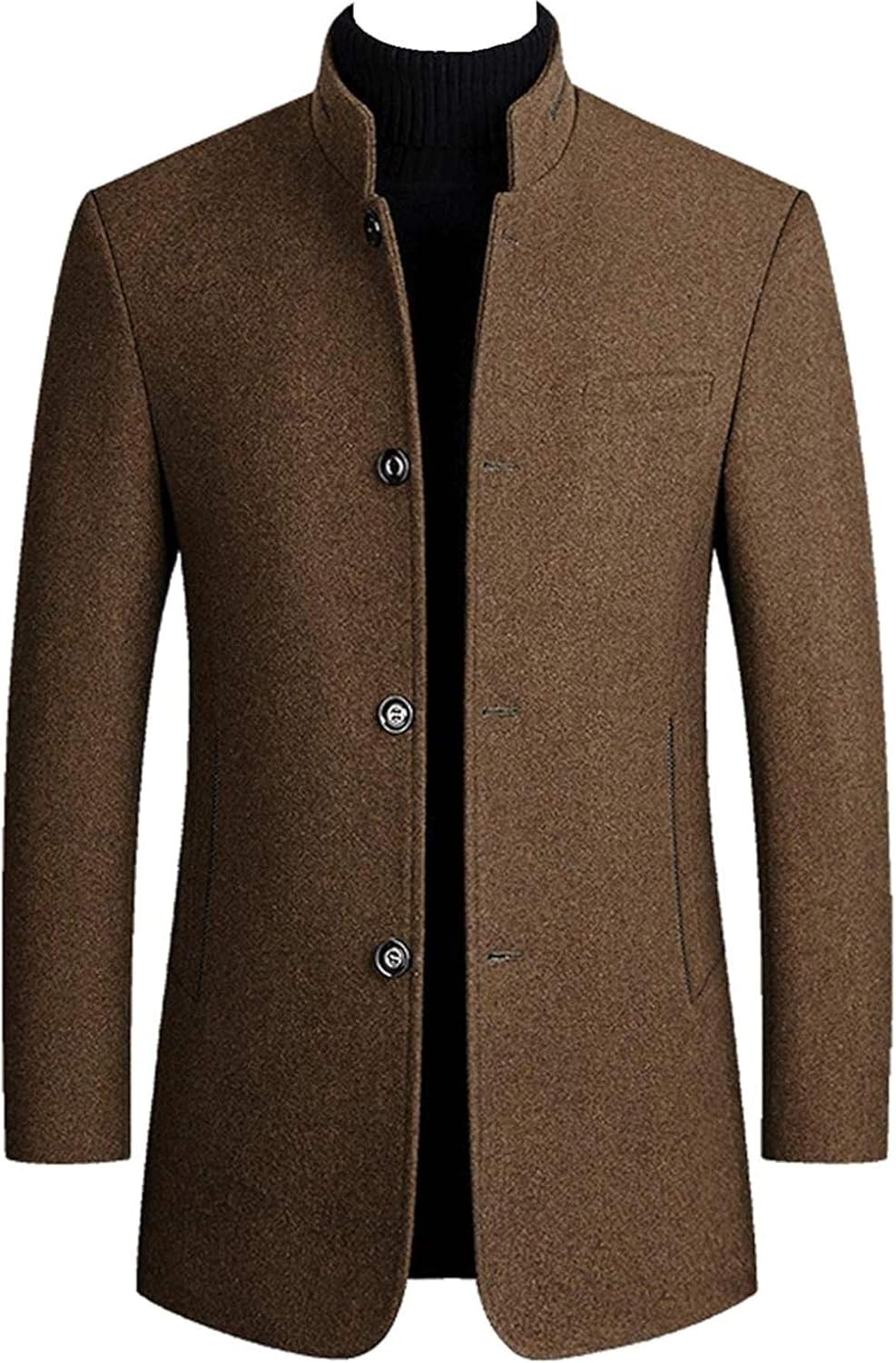 Men's Regular Fit Band Collar Blazer Suit Jacket Wool Blend Coat