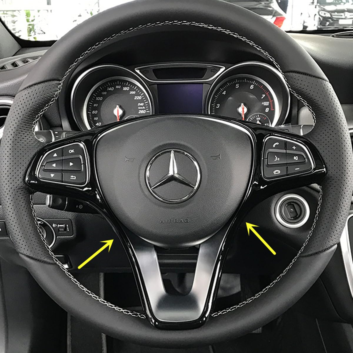 Photo 1 of ZiWen Interior Trims Steering Wheel Cover Accessories for Mercedes-Benz CLA CLS GLA GLC GLE GLS A B C E Class (Gloss Black, Style B)