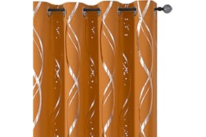 BUHUA Blackout Curtains 84 inch Length 2 Panels Set - Energy Efficient and Noise Reducing Curtains for Bedroom with Wave Striped Foil Print (52 x 84, Orange