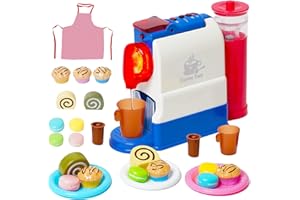 ARK MIIDO Kids Coffee Maker Toy Kitchen Appliance Toys Espresso Machine Playset Maker Role Play Pretend Pretend Kitchen Toys with Desserts Plates Cups Apron Sound Realistic Action for Girls Boys Kids Ages 3+