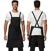 Guolamy Cross Back Apron for Men Chef Pockets 4251JX | Adjustable Criss Cross Kitchen Apron for Cooking BBQ Grilling, Canvas Waterproof Durable