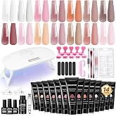 JEWHITENY Poly Extension Gel Nail Kit 14 PCS Poly Gel Kit with Slip Solution and Mini Lamp Nail Art Design Beginner