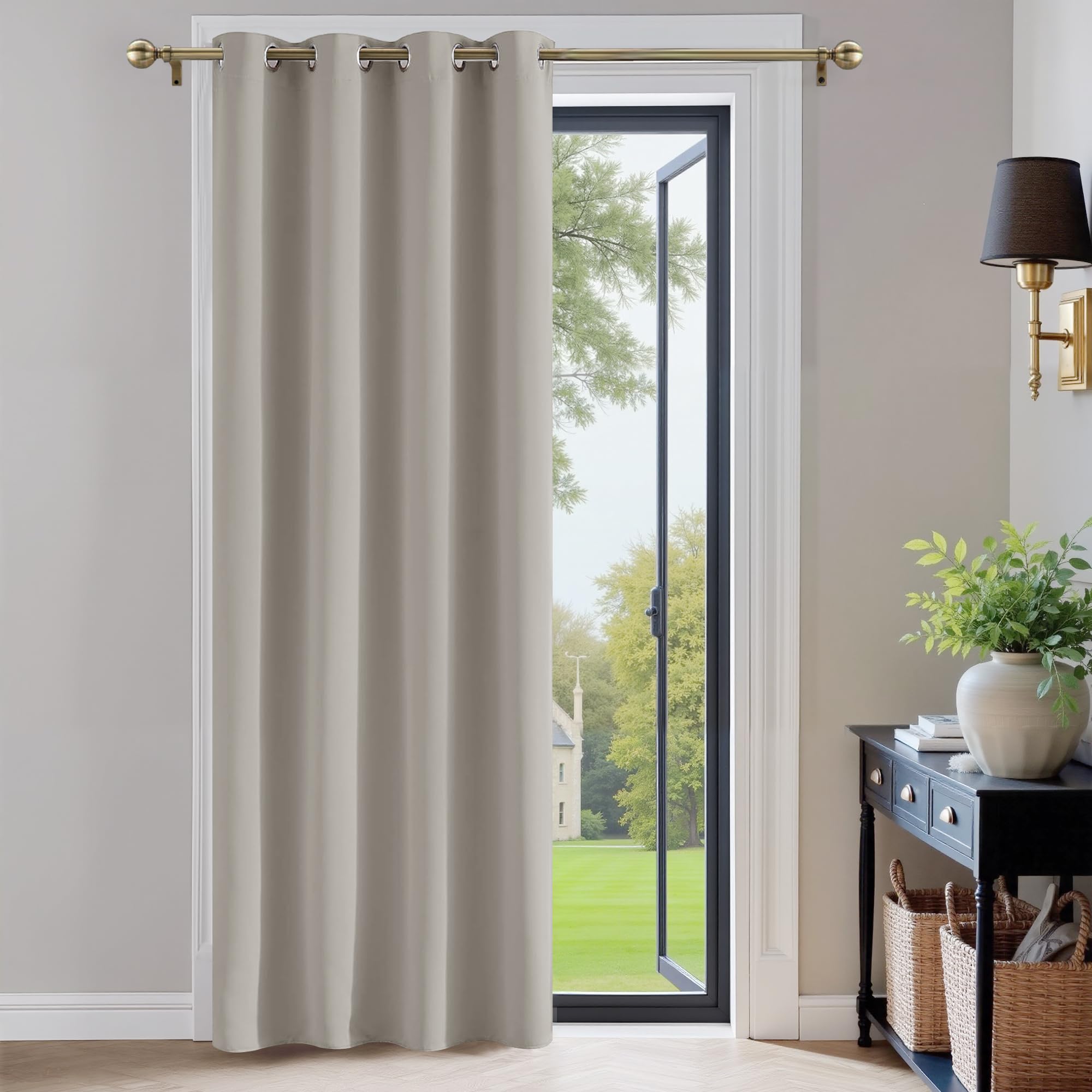 PONY DANCE Thermal Blackout Curtain - Curtain Light Blocking Eyelet Top Drape Home Decor for Door Windows Bedroom Treatment Energy Saving, 1 Piece, Wide 52 in by Drop 84 inch, Natural — image 1