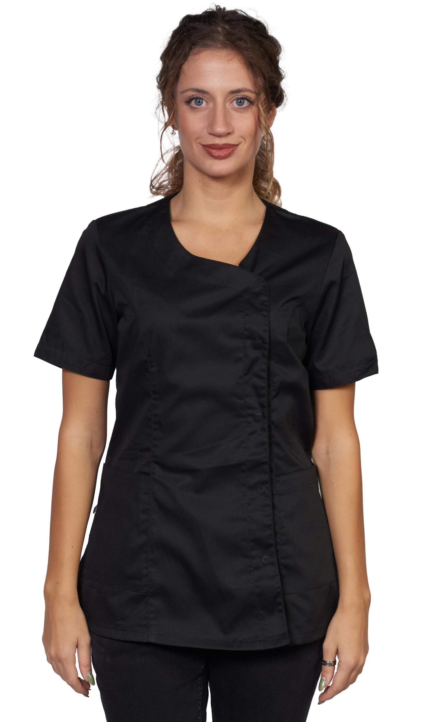 Fratelli ditalia Women's Summer Work Tunic Blouse Black Hairdresser Beautician Beauty Salon