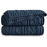 Aormenzy Navy Blue Cable Knit Throw Blankets for Couch Bed Sofa, Acrylic Knitted Blanket, Soft Cozy Throw Blanket, 50" x 60"