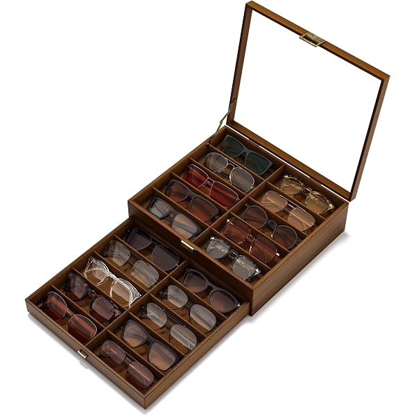 TIMELYBUYS 14 Piece Large Ebony Wood Eyeglass Sunglass  display picture 2
