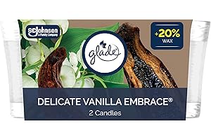 Glade Scented Candle, Delicate Vanilla Embrace, Air Freshener Infused with Essential Oils for Home Fragrance, 1-Wick Candle, 